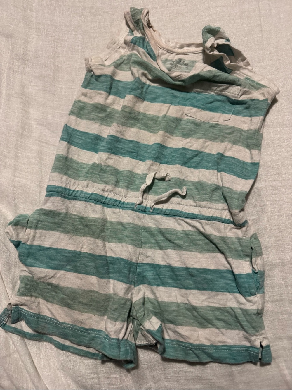 Primary Green and White Striped Sleeveless One-Piece Romper